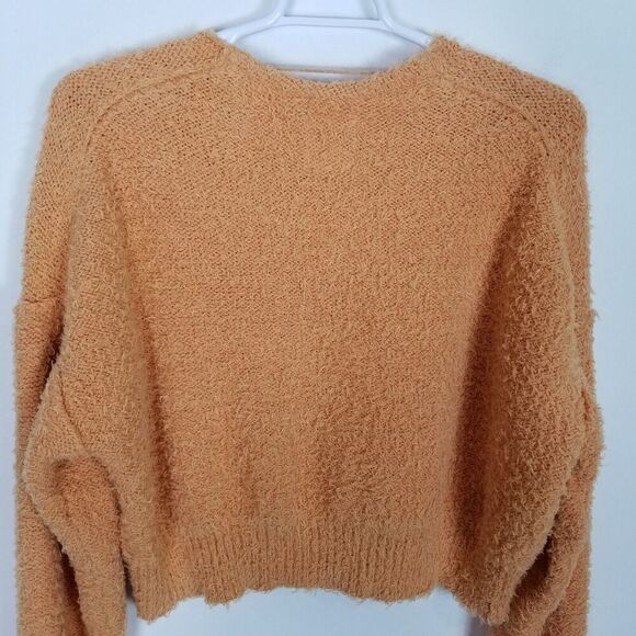 Free People Women Theo V Neck Sweater Sz XL Organic Cotton Blend Fuzzy Pullover - Picture 4 of 7
